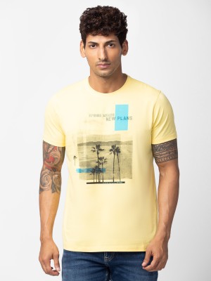 Spykar Printed Men Round Neck Yellow T-Shirt