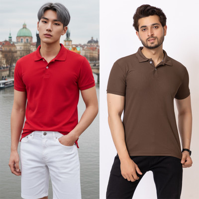 HILFIRE REGION Solid Men Polo Neck Red, Brown T-Shirt