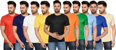 COBSUN Solid Men Round Neck Multicolor T-Shirt