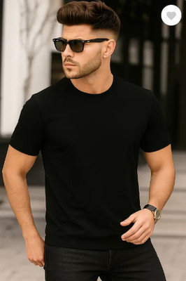 Faith Urban Solid Men Round Neck Black T-Shirt