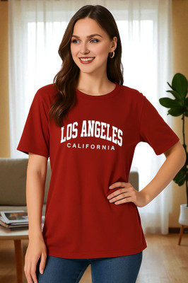 Elvia Typography Women Round Neck Maroon T-Shirt