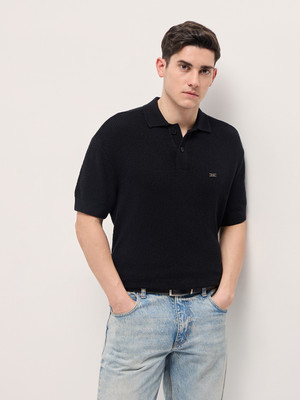THE BEAR HOUSE Solid Men Polo Neck Black T-Shirt