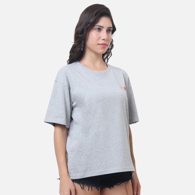 Hokum Solid Women Round Neck Grey T-Shirt