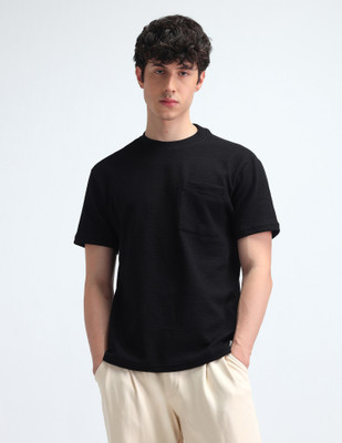 FLYING MACHINE Solid Men Round Neck Black T-Shirt