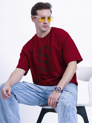STICHRICH Solid Men Round Neck Maroon T-Shirt