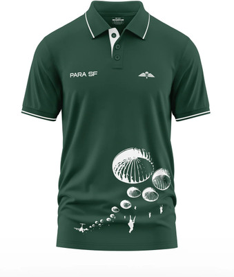Warriorworld Typography Men Polo Neck Green T-Shirt