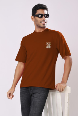 TQH Printed Men Round Neck Brown T-Shirt