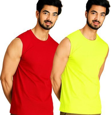 Jangoboy Solid Men Round Neck Red, Green T-Shirt