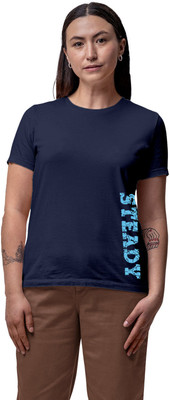 Fighterhero Printed Women Round Neck Navy Blue T-Shirt