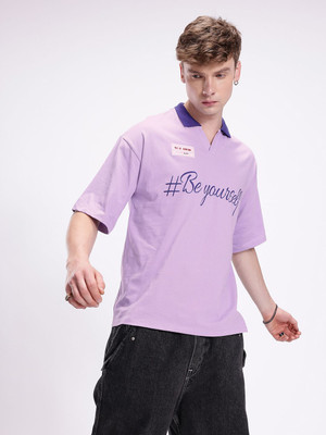 Kook N Keech Printed Men Polo Neck Purple T-Shirt