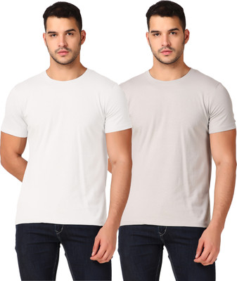 Inner Element Solid Men Round Neck White, Grey T-Shirt
