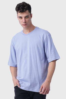 T-STORE Solid Men Round Neck Light Blue T-Shirt