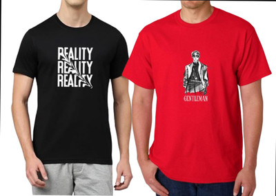 FRANSCART Printed Men Round Neck Black, Red T-Shirt