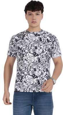 Kibitzer Printed Men Round Neck White, Black T-Shirt