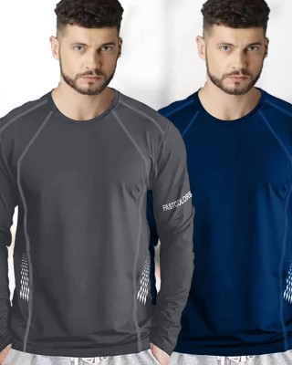 FastColors Solid Men Round Neck Grey, Blue T-Shirt