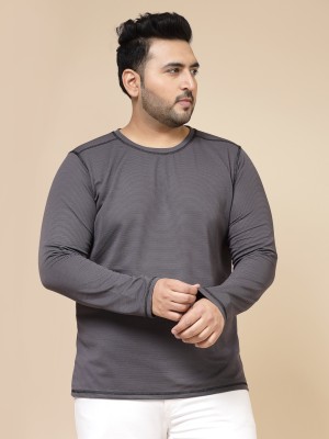 RIGO Solid Men Round Neck Grey T-Shirt