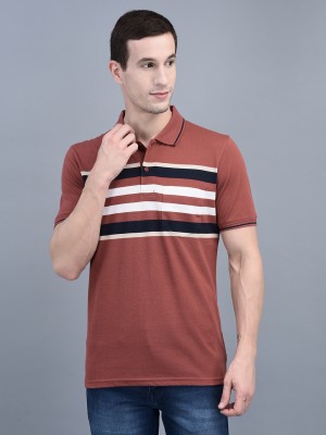COBB ITALY Striped Men Polo Neck Brown T-Shirt