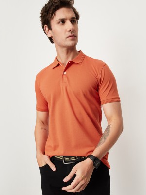 MAX Solid Men Polo Neck Orange T-Shirt