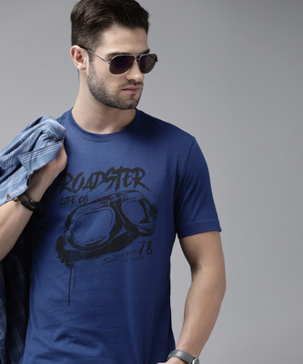 Roadster Graphic Print, Printed, Typography Men Round Neck Navy Blue T-Shirt