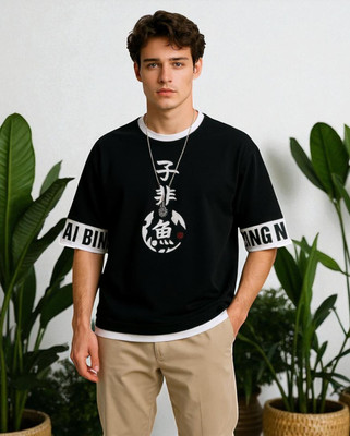 Teezler Graphic Print Men Round Neck Black T-Shirt