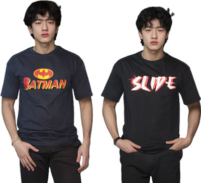 ROYALclothe Printed Men Round Neck Black, Dark Blue T-Shirt