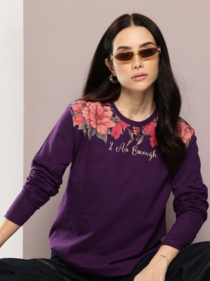 DILLINGER Printed Women Round Neck Purple T-Shirt