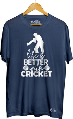 THE PRINT PLATTER Graphic Print Men Round Neck Navy Blue T-Shirt