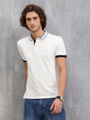 WROGN Solid Men Polo Neck White T-Shirt