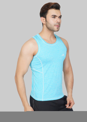 VECTOR X Self Design Men Round Neck Light Blue T-Shirt
