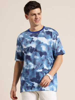 HERE&NOW Printed Men Round Neck Blue T-Shirt