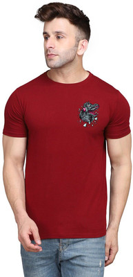 tfurnish Printed Men Round Neck Maroon T-Shirt