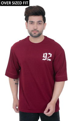 E-MAX Typography Men Round Neck Maroon T-Shirt