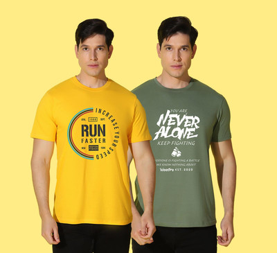 WOOSTRO Typography Men Round Neck Yellow, Green T-Shirt