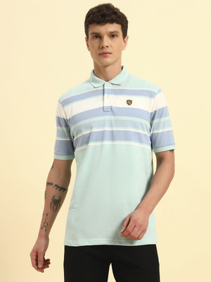 CANTABIL Striped Men Polo Neck Blue T-Shirt