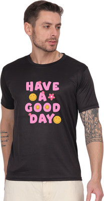AZAADGARMENT Printed Men Round Neck Black T-Shirt