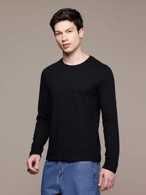 Moda Rapido Solid Men Round Neck Black, Brown T-Shirt
