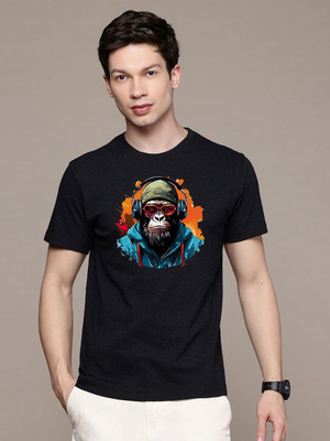 Moda Rapido Graphic Print Men Round Neck Black T-Shirt