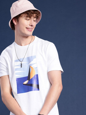 Mast & Harbour Men Striped Round Neck Cotton Blend White T-Shirt For Rs. 215 @ 73 %