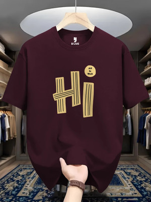 BLIVE Printed Men Round Neck Maroon T-Shirt