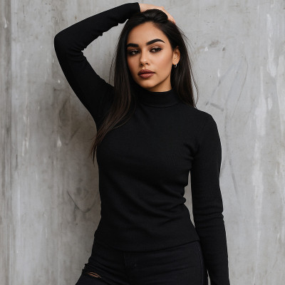 clothyy Solid Women Stylised Neck Black T-Shirt