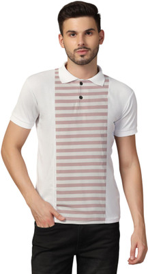 tfurnish Striped Men Polo Neck Pink, White T-Shirt
