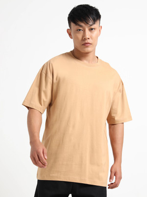 Chill Factor Solid Men Round Neck Beige T-Shirt
