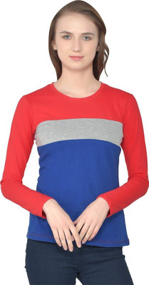 Trendfull Solid Women Round Neck Red, Blue, Grey T-Shirt