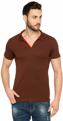 Status Quo Solid Men Polo Neck Brown T-Shirt