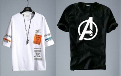 stylesmyth Printed Men Round Neck White, Black T-Shirt