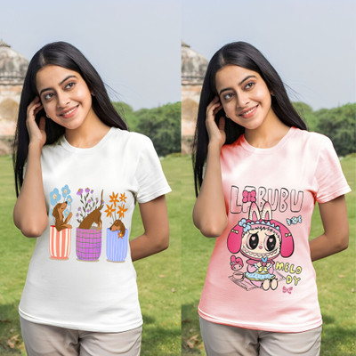 Kintu Parantu Printed Women Round Neck Pink T-Shirt