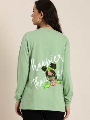 PERFECT PRODUCTION Printed, Typography Women Round Neck Green T-Shirt