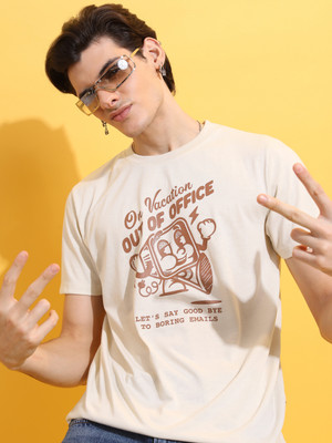 HIGHLANDER Printed Men Round Neck White T-Shirt