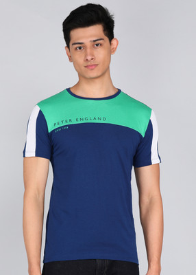 PETER ENGLAND Solid Men Round Neck Blue T-Shirt