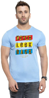 LV CARE Printed Men Round Neck Blue T-Shirt